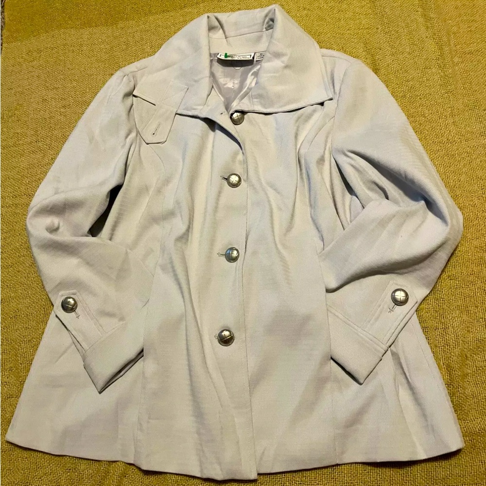 NWOT George SIMONTON SAYS GORGEOUS HERRINGBONE JACKET w/SILVER BUTTONS GRAY M